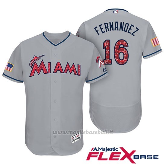Maglia Baseball Uomo Miami Marlins 2017 Estrellas y Rayas Jose Fernandez Grigio Flex Base